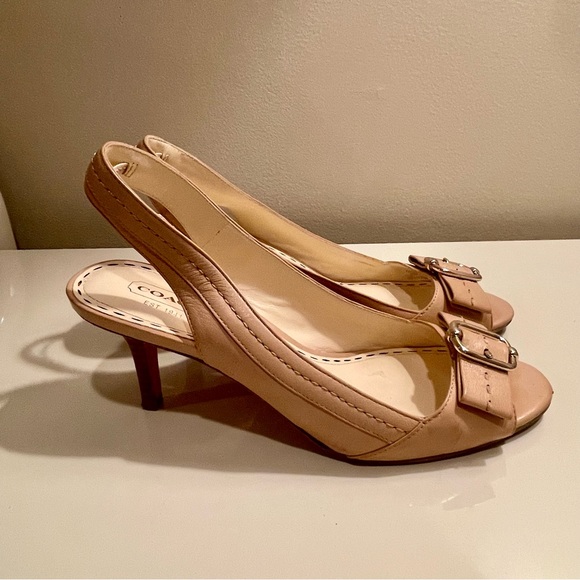 Coach open toe beige sling backs, size 7 - Picture 2 of 6